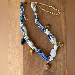 10. Handmade Bandana Charm -GLD BLUE- Necklace Upcycled Vintage